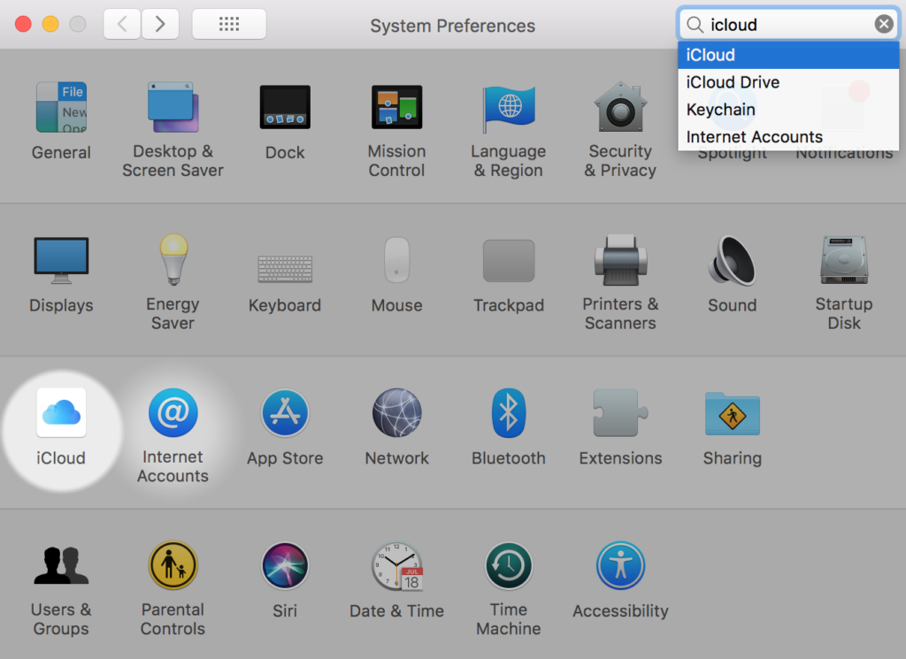 mac system preferences icloud icon lit up