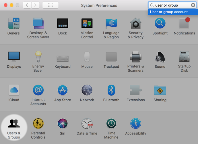 macbook deskptop users and groups settings
